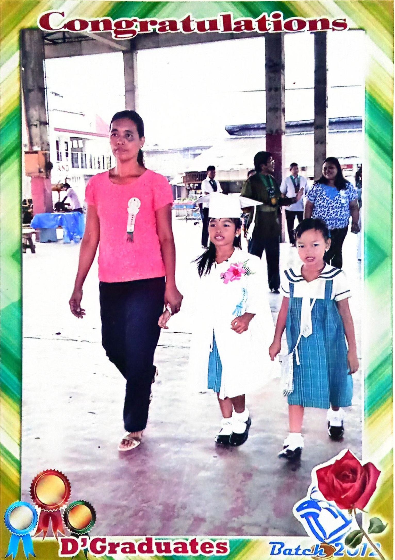 St. Peter's College of Balingasag Kindergarten Graduation Ceremony and Recognition Ceremony in 2012: Kyla P. Verdadero and Myra P. Verdadero with their Mother, Mercy P. Verdadero